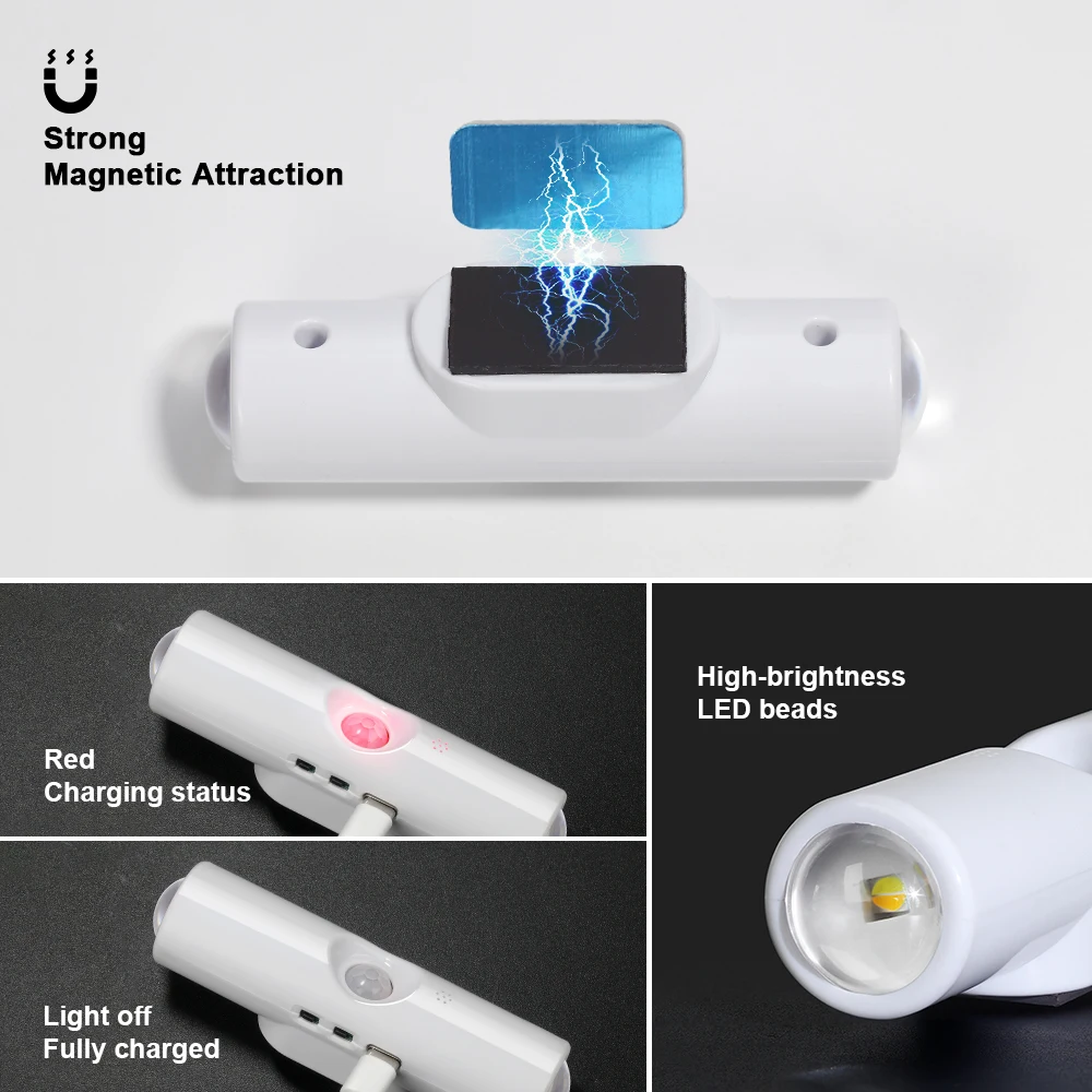 モーションセンサーライトワイヤレス LED ナイトライトベッドサイドランプ USB 充電式キャビネットワードローブランプ階段バックライトキッチン LED