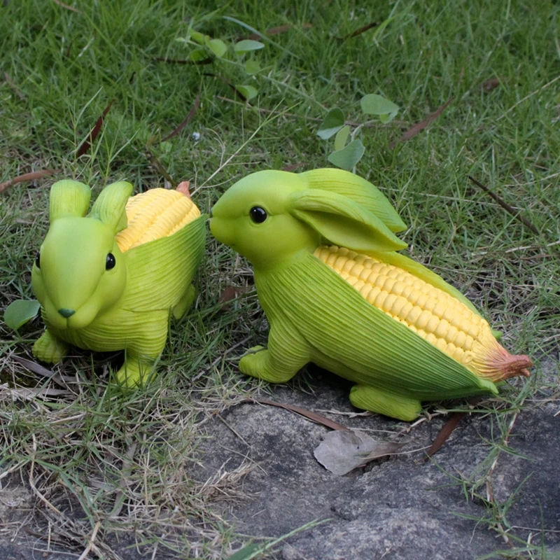 Resin Corn Rabbit Garden Statue Farmhouse Rustic Outdoor Patio Balcony Yard Ornament For Gardeners Centerpiece Easter Gift