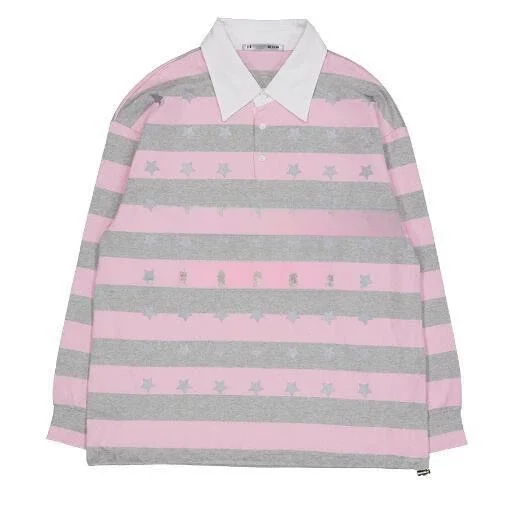 เสื้อสเวตเชิ้ตผู้หญิงลายทางสไตล์อเมริกันทรงหลวม แขนยาวปานกลาง ผ้าฝ้าย