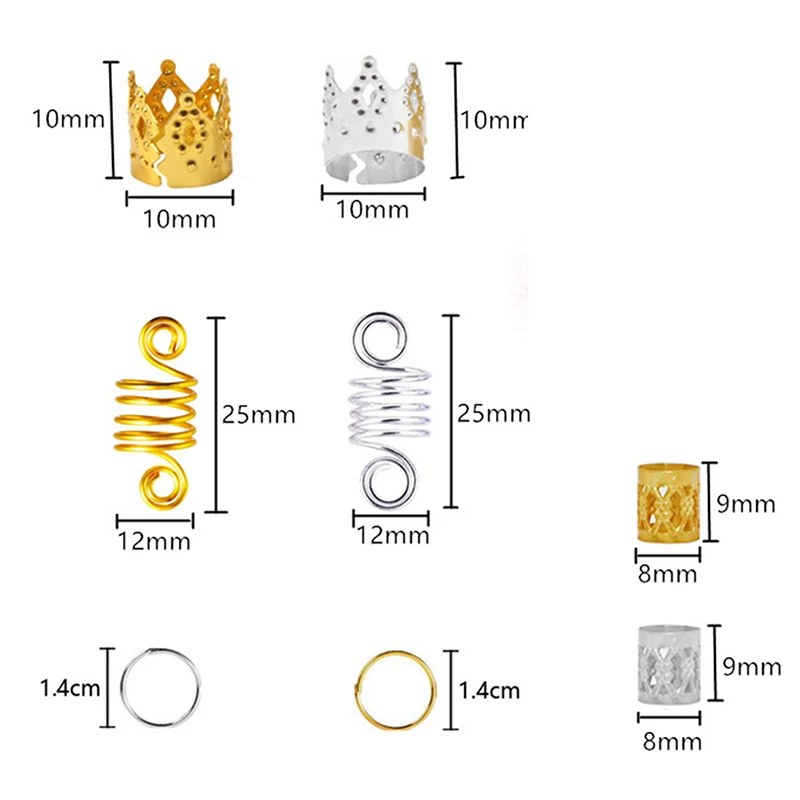 1set Metal African Hair Rings Beads Cuffs Tubes Charms Dreadlock Dread Hair Braids Jewelry Decoration Accessories Gold