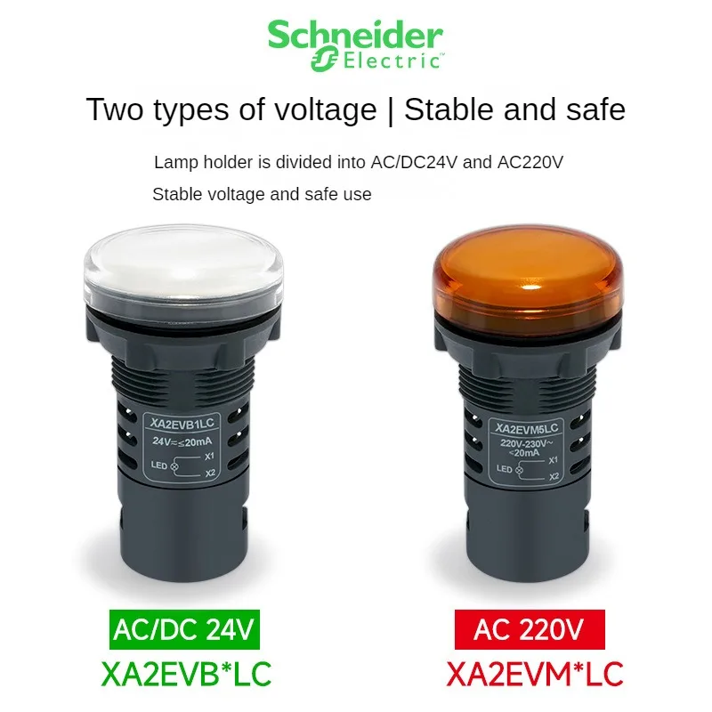Schneider 22mm LED Indicator Light Button Signal Warning Red Green AC/DC 24V 220V XA2EVB3LC