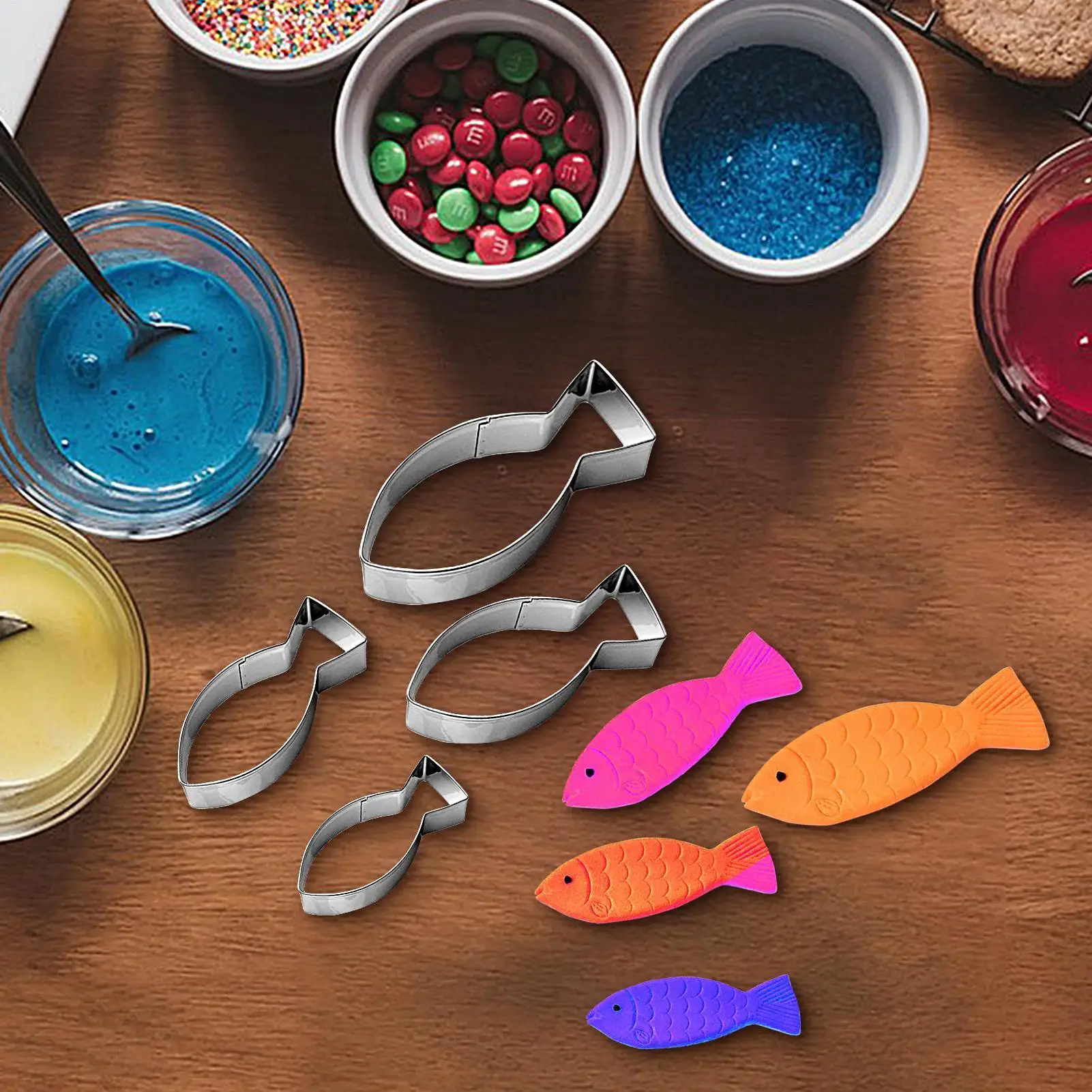 4 PCS Fish Cookie Cutter For Kids Biscuits Fondant Bread Reusable Mold Stainless Steel Fish-shaped Biscuits Cute Shape Molds