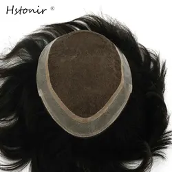 Hstonir M-Lace Silk Top Indian Remy Hair System Poly Coated Man Toupee Human Hair Wig For Men F Lace Natural Hair Line H100