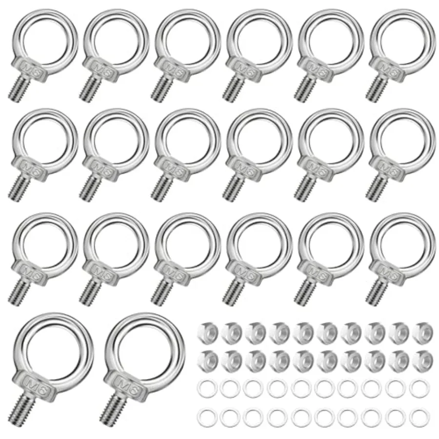 

20 Pack Eye Bolts with Nuts M6 Lifting Shoulder Eye Bolt Stainless Steel Eye Bolts Male Screw Threaded Eyebolt with Washer
