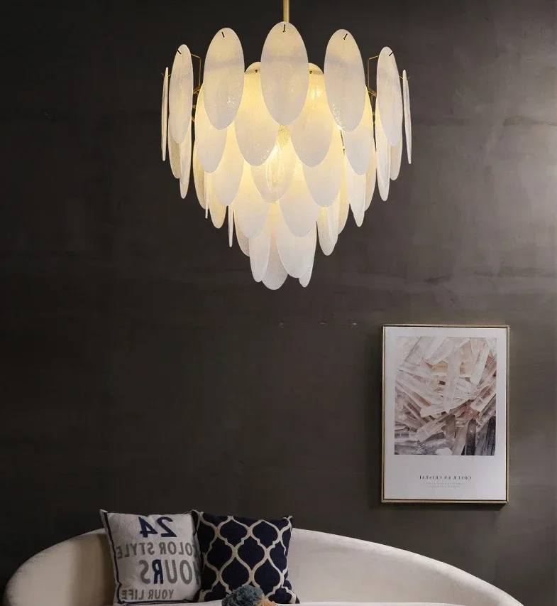 

GHEUVNJ Crystal chandelier creative feather glass piece Nordic minimalist home restaurant villa