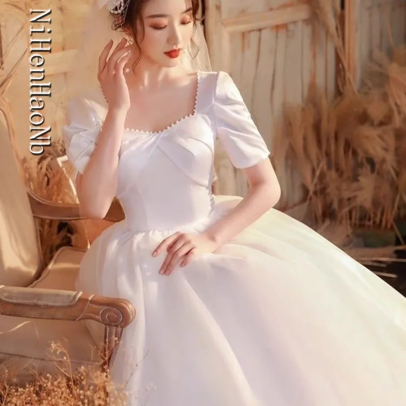 Elegancka satynowa suknia ślubna szyta na miarę, fason litery A, suknie wizytowe 2025, Vestidos De Novia Rode De Morrie