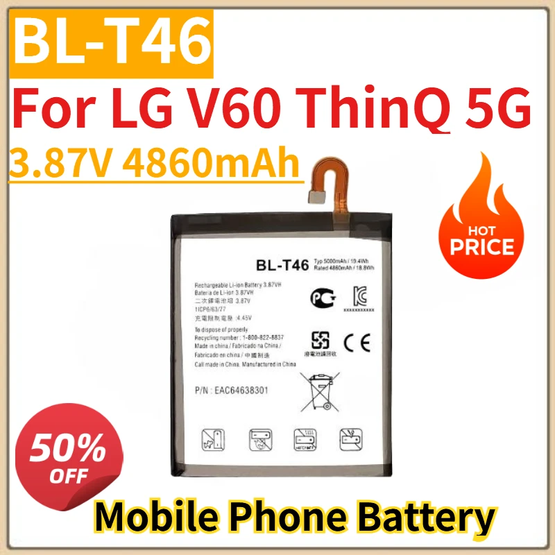 

Новый высококачественный аккумулятор для мобильного телефона BL-T46 3,87 В 4860 мАч для LG V60 ThinQ 5G Сменный аккумулятор
