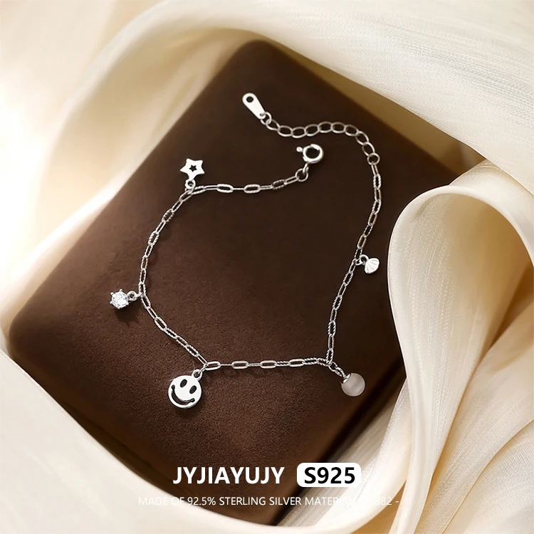 

JYJIAYUJY 100% Whole Original Sterling Silver S925 Bracelet In Stock Smiling Face Cat Eye Stone Fashion Jewelry Gift Daily JYB82
