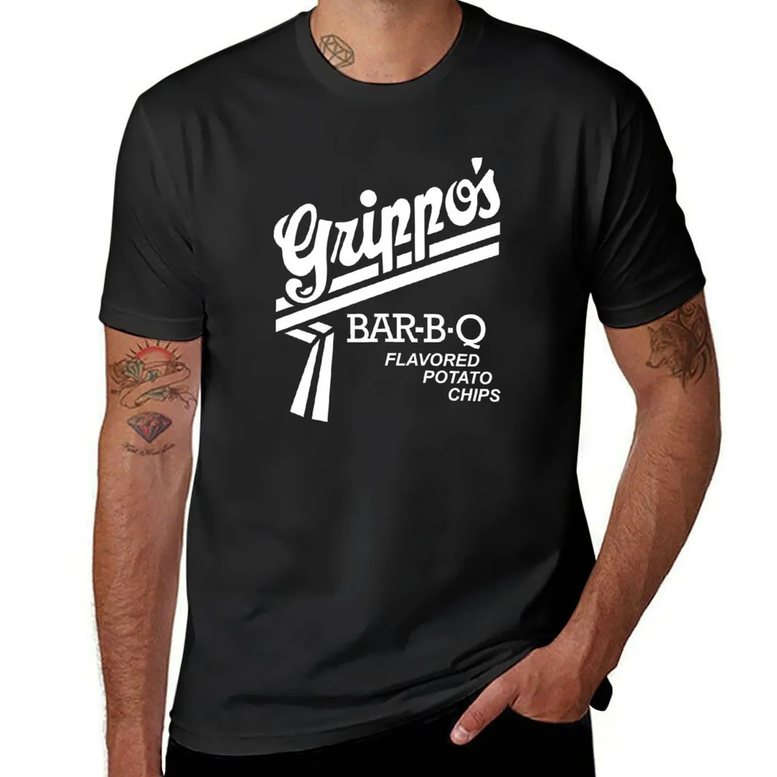 Grippo's bar-b-q flavored potato chips white T-Shirt designer shirts heavyweights cotton t shirt men