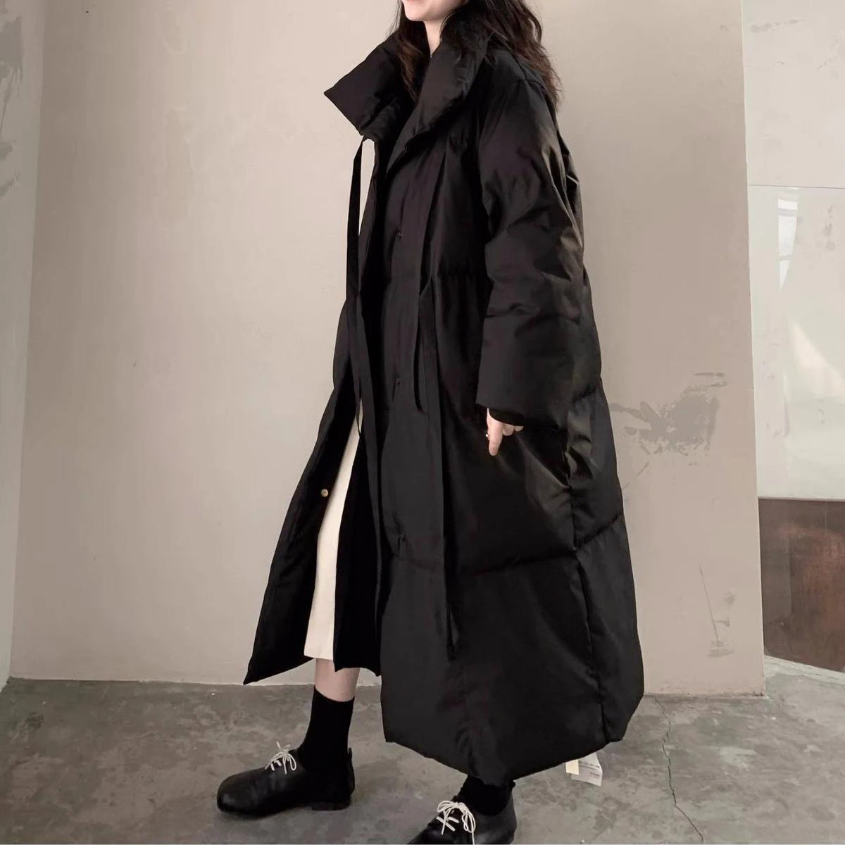 2024 Nuovo, Cappotti invernali casual in piumino di cotone, Elegante cappotto parka lungo con bottoni neri, da donna, giacche invernali in cotone,