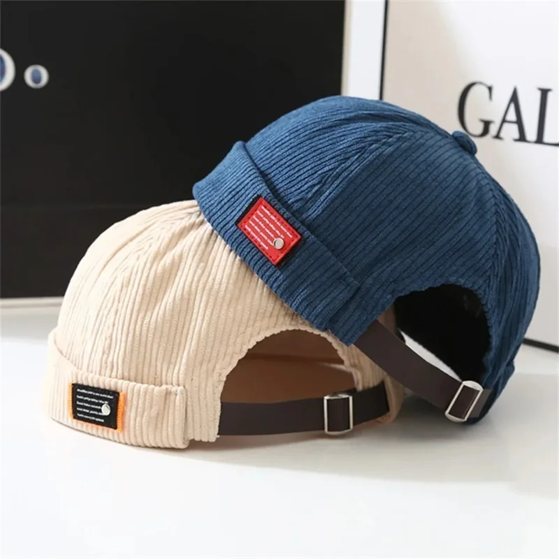 

Unisex Corduroy Solid Color Brimless Caps for Men Women Streetwear Hip Hop Hats Retro Beanie Docker Caps Adjustable Dome Hats