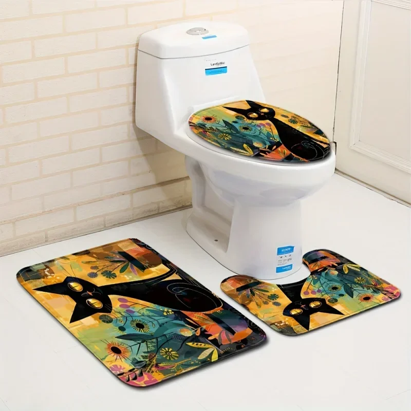 

1/3 шт., набор ковриков для пола с черным котом, чехол для унитаза, ковер для унитаза, впитывающий коврик для ванной комнаты, набор из трех предметов для ванной комнаты, нескользящий M