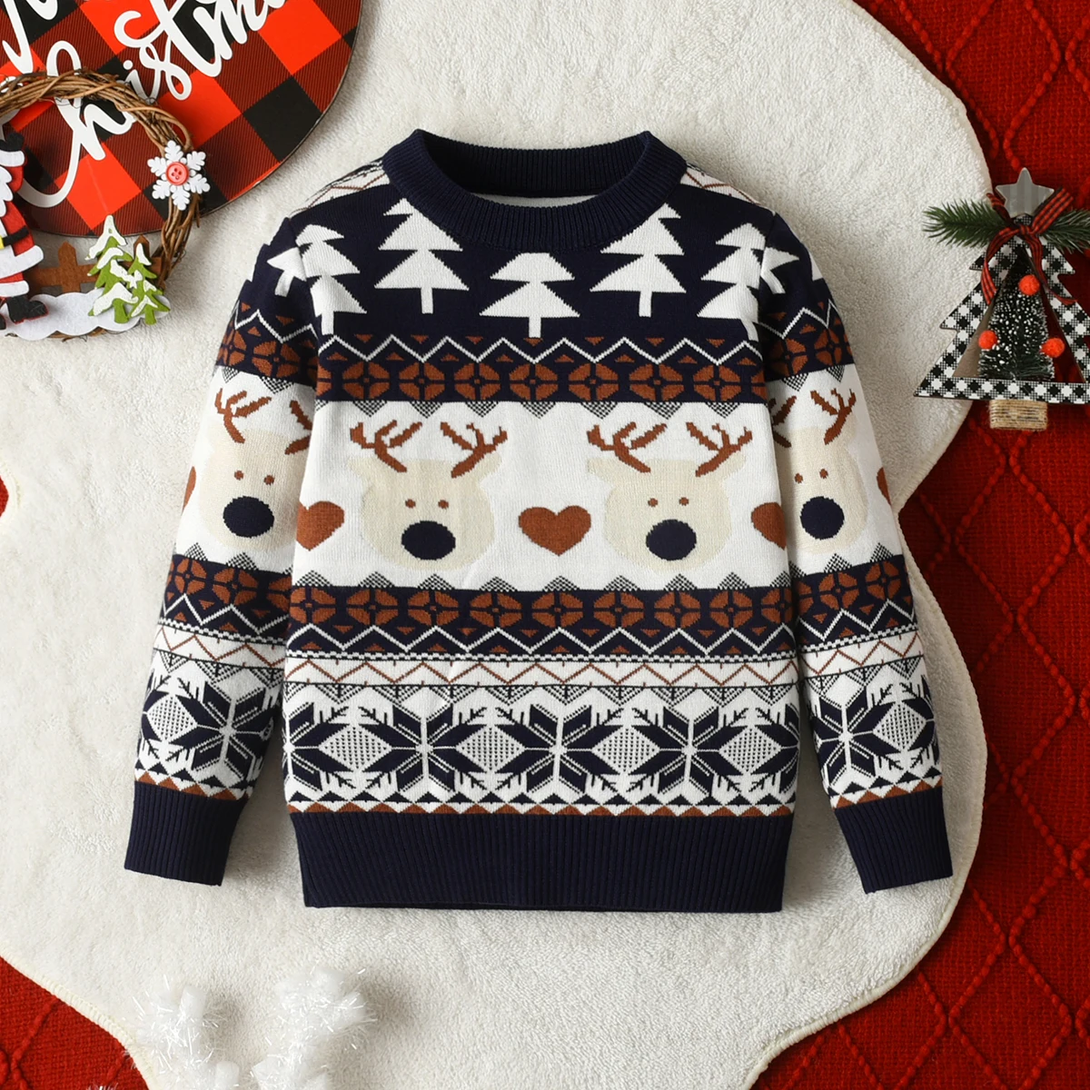 Boy's Christmas Tree Elk Cartoon Sweater Hoodie Spring Autumn Winter
