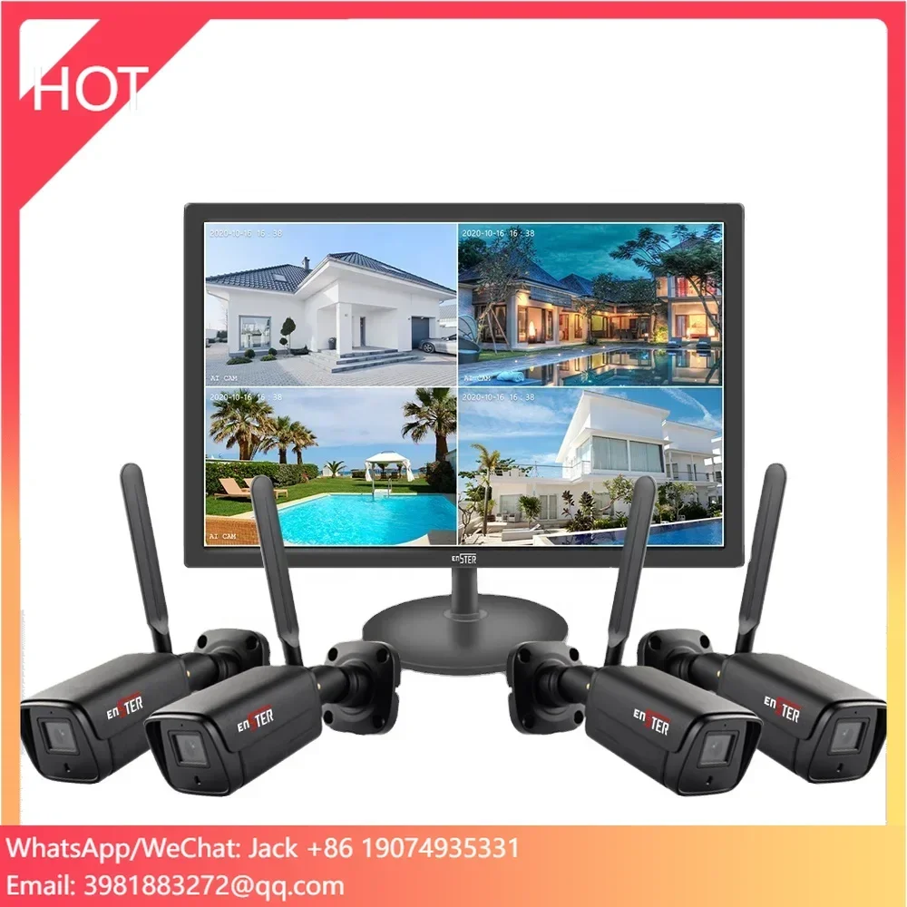 

4Channel 19'' LCD Wifi Surveillance Cameras Security Monitoring Wireless CCTV System OEM Factory