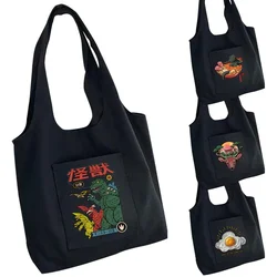 Tote Bag Canvas Bag Women Shopper Handbags Portable One-shoulder Japan Animation Monster Printing Pure Cotton Women Bags