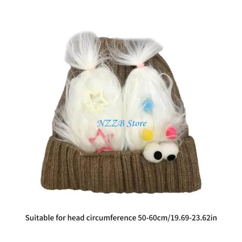T21F Women Knit Beanie Warm Ear Protector Hat Teens Cartoon Big Eye Slouch Hat
