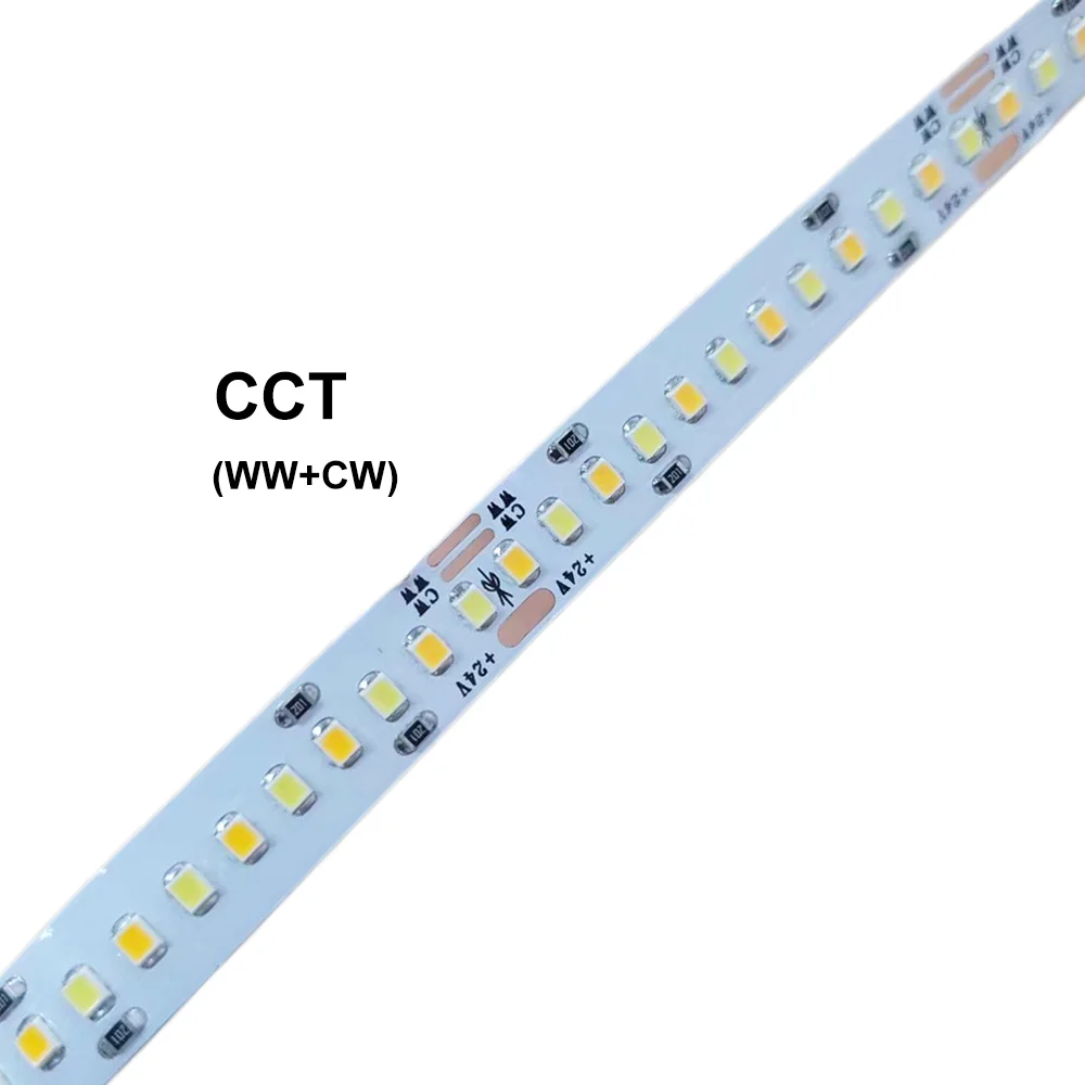 5m CCT LED Strip Light DC12V 24V SMD 2835 240leds/m High Density Temperature Adjustable Flexible LED Tape 3000K/4000K/6500K/CCT