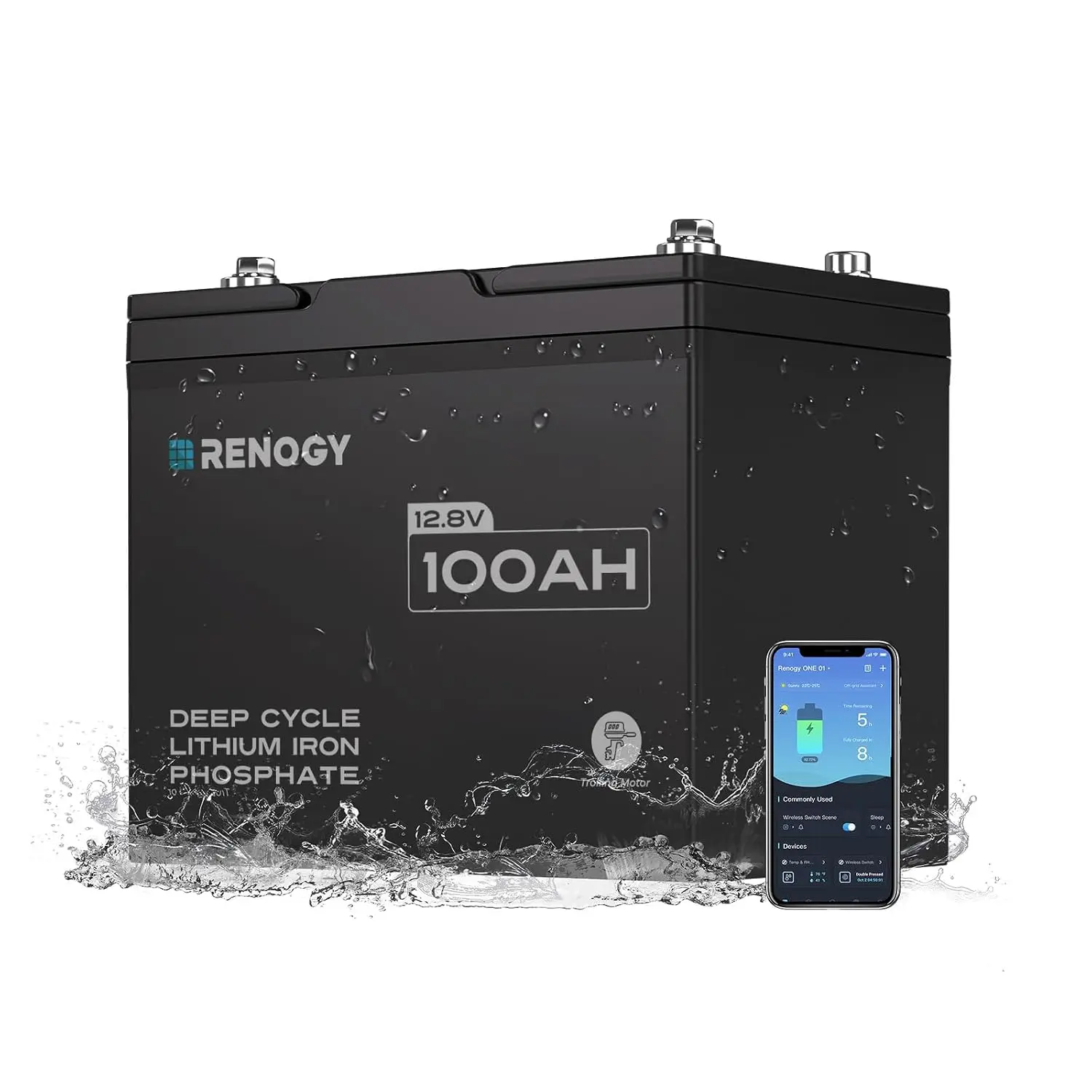 12V 100Ah LiFePO4 Battery Bluetooth 100A BMS IP67 Waterproof Deep Cycle Marine Boat RV Backup, Customized