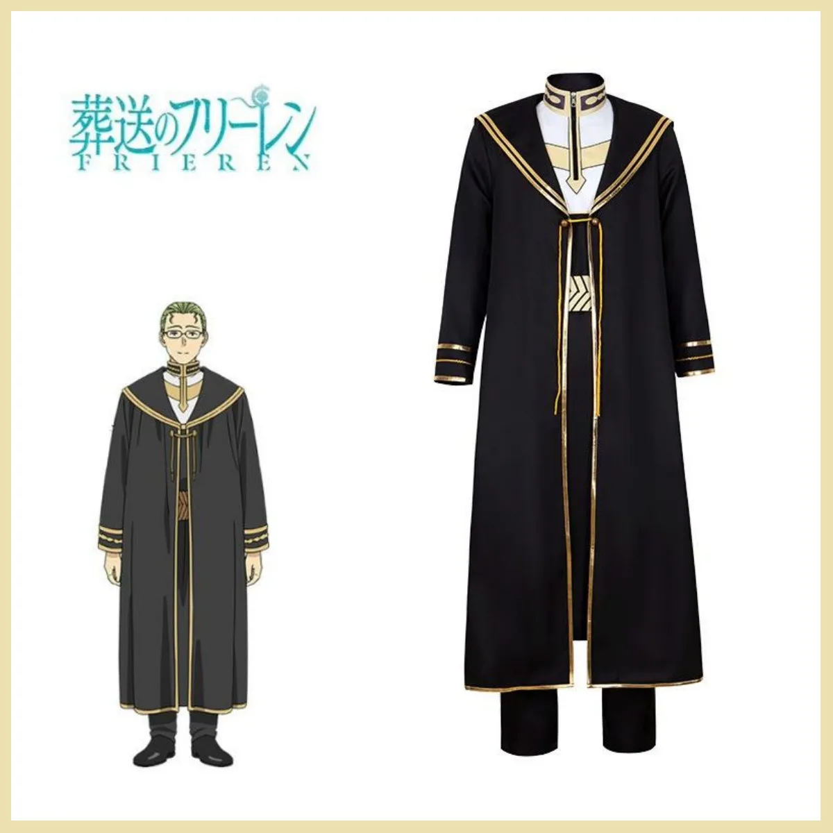 Anime Frieren: Beyond Journey's End Heiter Cosplay Costume Frieren At The Funeral Wig Taoist Robe Coat Man Halloween Party Suit