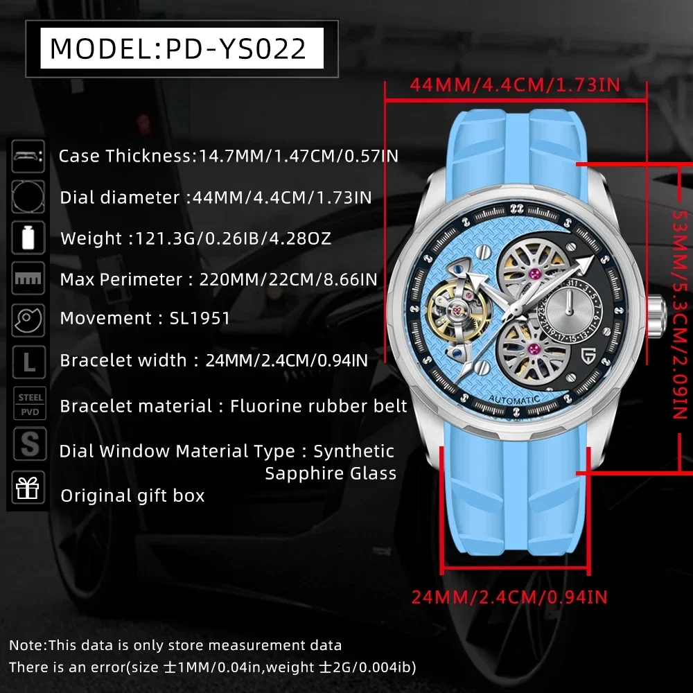PAGANI DESIGN PD-YS022 Men's Mechanical Watch Tourbillon Skeleton Wristwatch For Men Fluorine Rubber Strap Automatic Watches