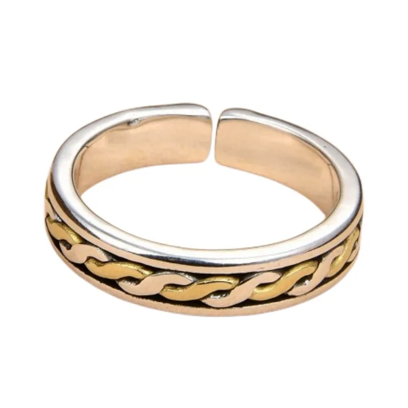 BOCAI S925 Sterling Silver Rings for Men Women New Women's Fashion Simple Weaven Pattern Pure Argentum Hip-hop Punk Jewelry