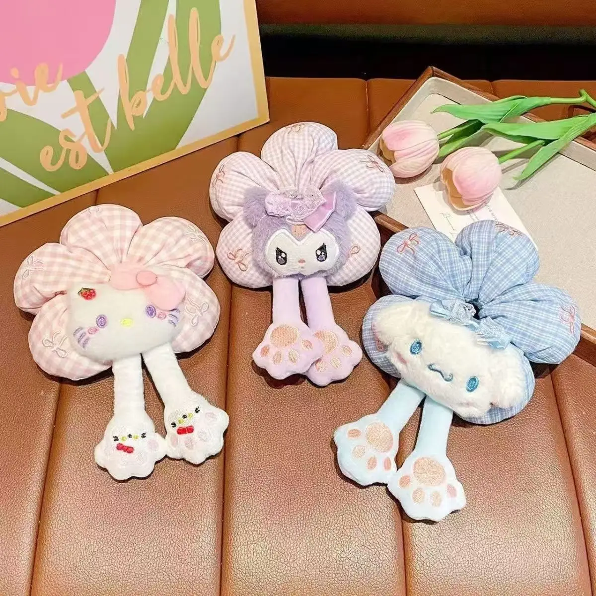 

Kawaii Pudding Sanrio Hello Kitty Bow Headband Cute Flower High-End Hair Bun Headband Girl Gift