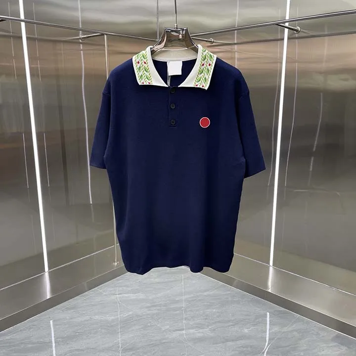 Best Version Casinoblank Red Embroidery Women Men Leaf Turn Down Collar T shirts Oversized Men Casual Knitted T shirt