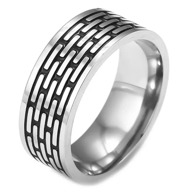 Versatile 2024 new best selling 8mm men's stainless steel classic retro fishline smear ring personality