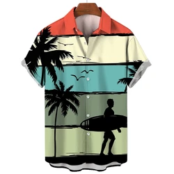 Camisa havaiana masculina e feminina de surf, moda casual, camisas de mangas curtas, tops de botão de lapela, roupas unissex extragrandes, impressão 3D