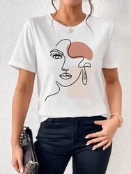 100% Cotton Women T-Shirts Fashion Simple Women's Face Print Tees Casual Soft Short Sleeve Tops Loose Comfortable Street Clothes