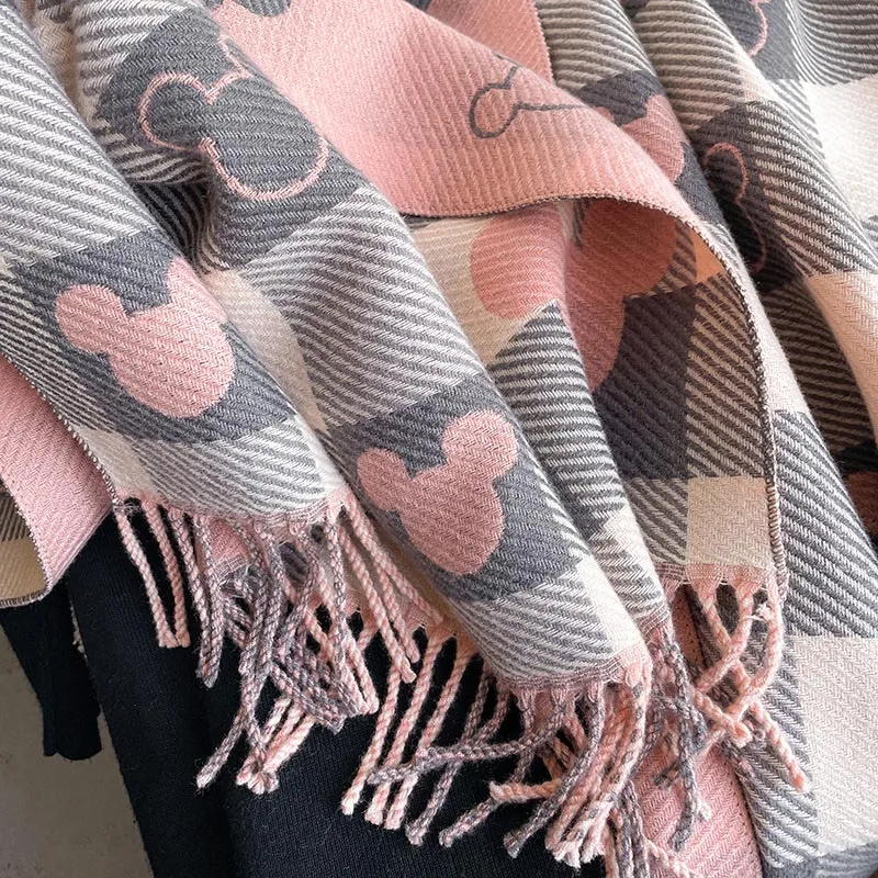 Coppia invernale Sciarpa di Topolino Design ispessito termico Moda Avvolgente a quadretti Cartone animato Scialle oversize Accessorio per la stagione fredda Regali
