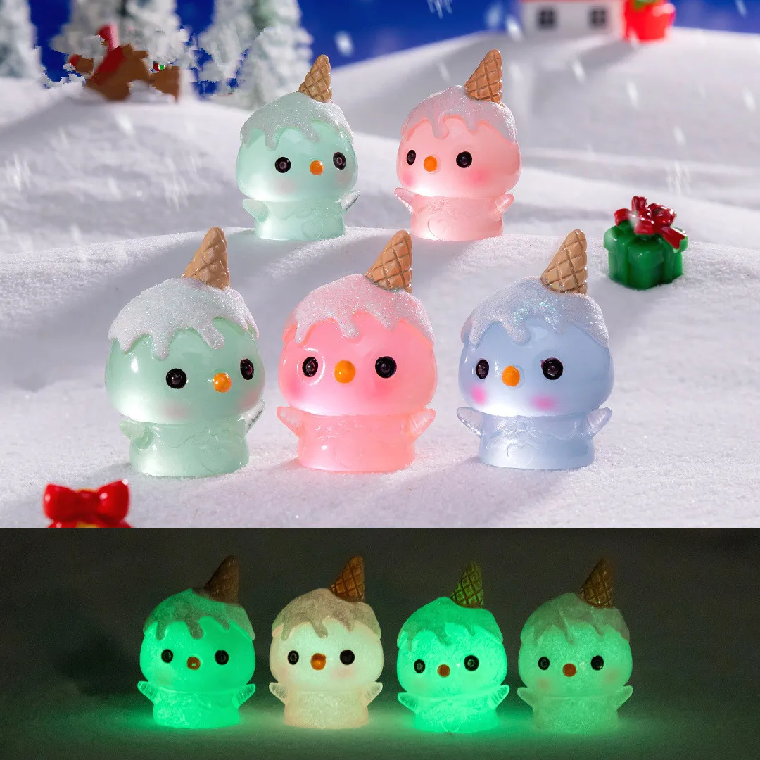 Figurines Miniatures Cute Ice Cream Christmas Snowman Micro Landscape Ornaments For Home Decorations Room Decor Accessories