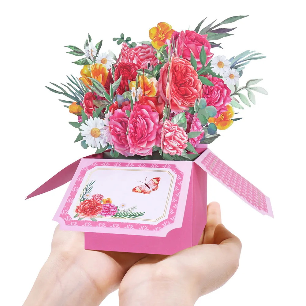 

Flower Greeting Card With Envelope Surprise Gifts For Mothers Day Birthday Thanksgiving Wedding Anniversary Floral Box 3D Pop-up