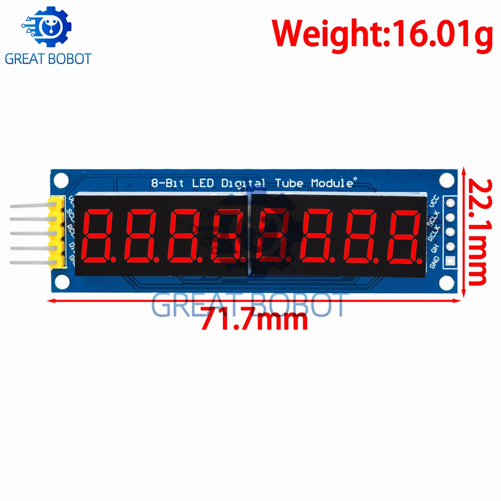 GREAT BOBOT 74HC595 8-Digit 8-Bit Digital Tube Display Control Module Red 3 IO for Arduino
