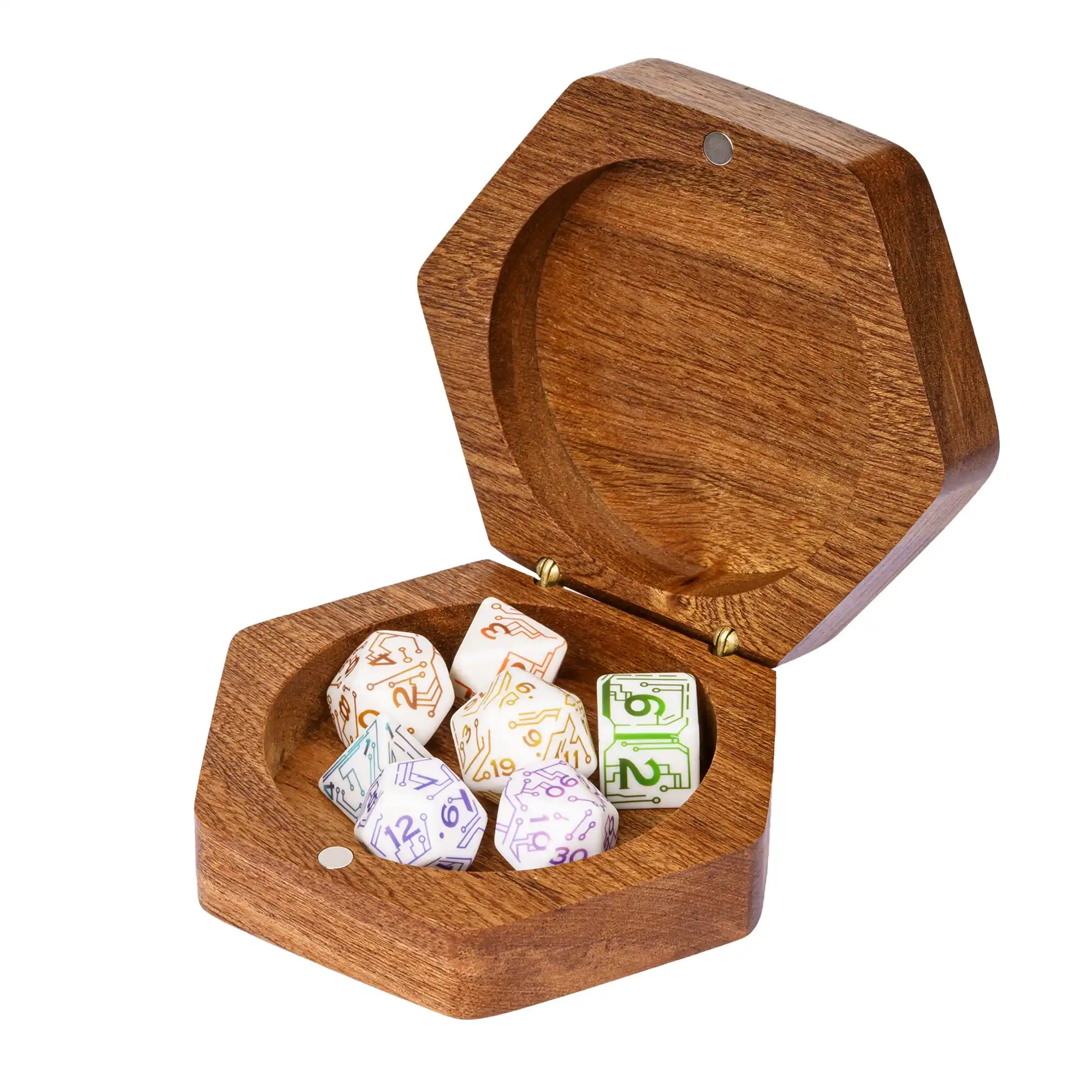 Hexagonal DND Dice Case, Storage Box, for 1 Set of 16mm Dice, D&D Dice Holder, Oval Chest with Magnetic Lid, For Tabletop Games