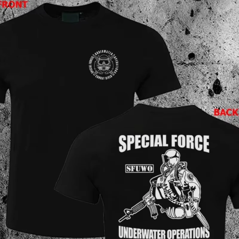

Summer New Special Forces Underwater Combat Diver Pattern Print Military Fans Wear Cotton Short-sleeved T-shirt Men's Casual Top