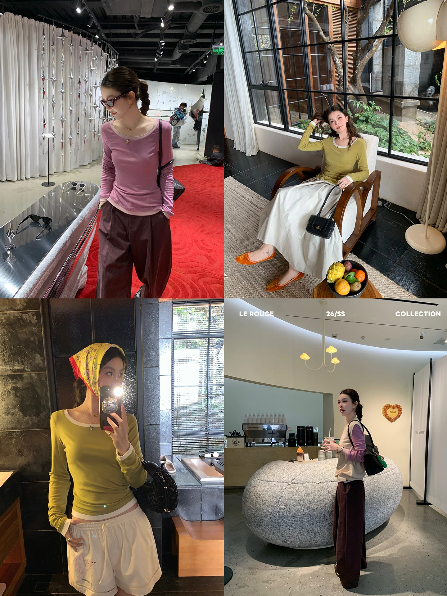 

Женская шерстяная футболка Le Rouge Lazy Daily Color Block с длинным рукавом и круглым вырезом, имитация двухслойности, для повседневной носки, весенний сезон