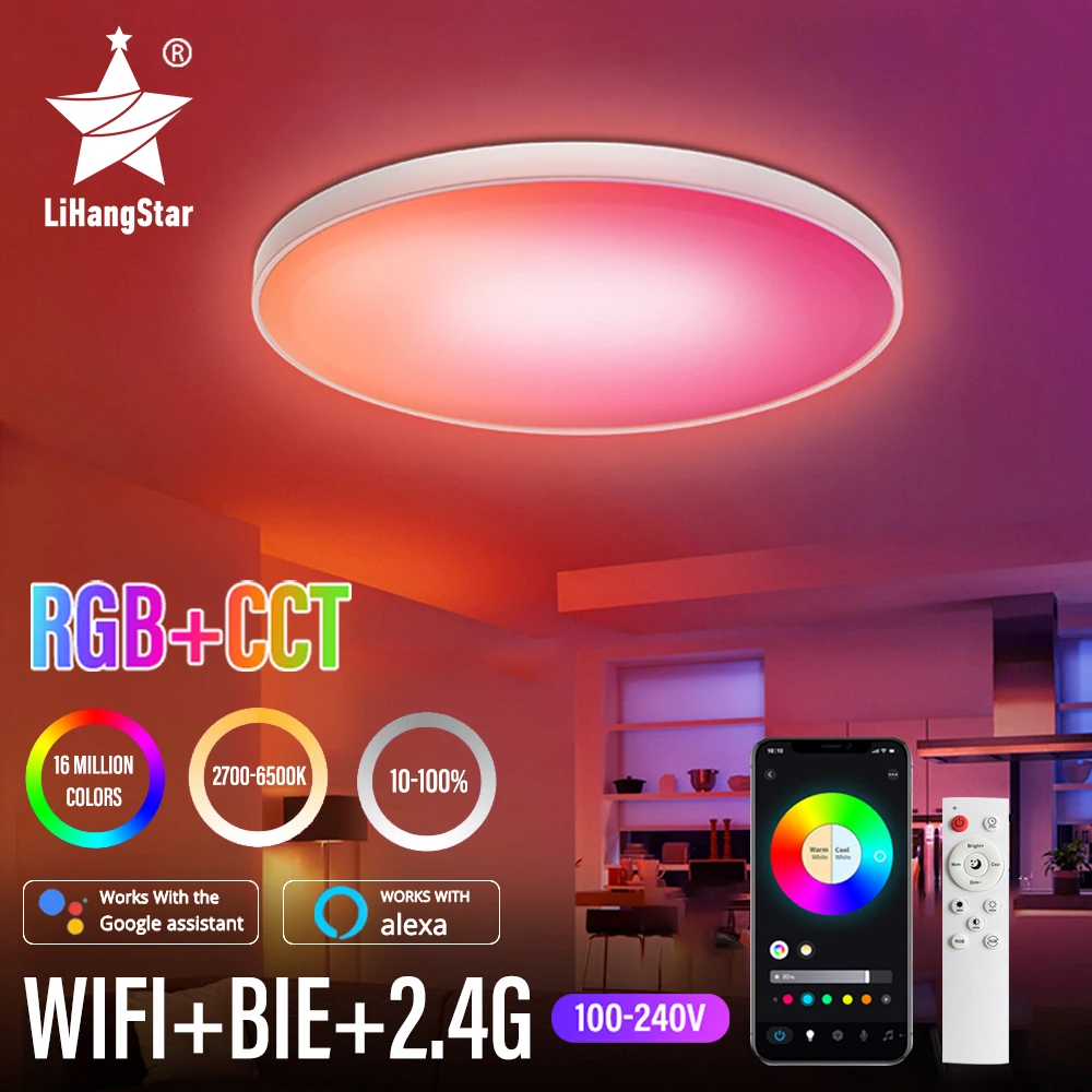 48W LED WIFI Smart Ceiling Light RGB CCT with App Dimmable Color Changing Music Synchronization Bedroom Living Room Game Room