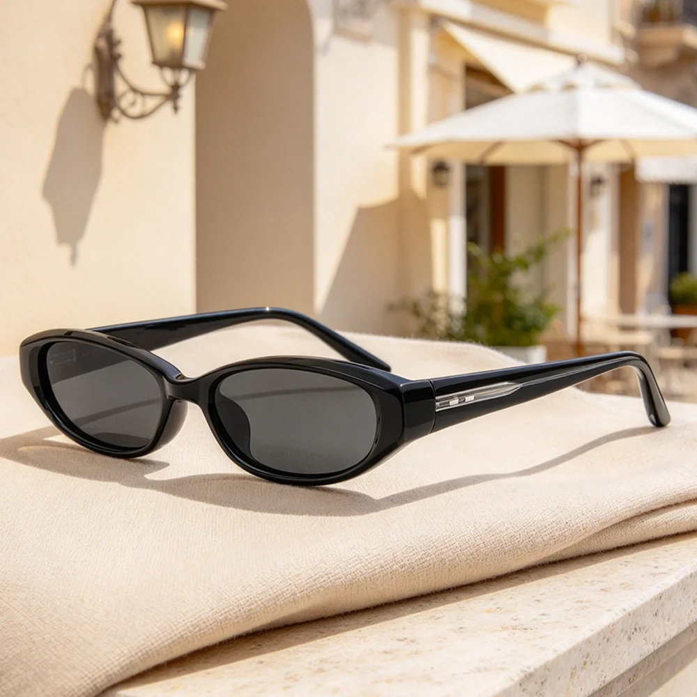 CATERSIDE Women Oval Small Frame Sunglasses Men Propionate Pin Temple Glasses Unisex Fashion Outdoor Street Sunscreen Eyewear