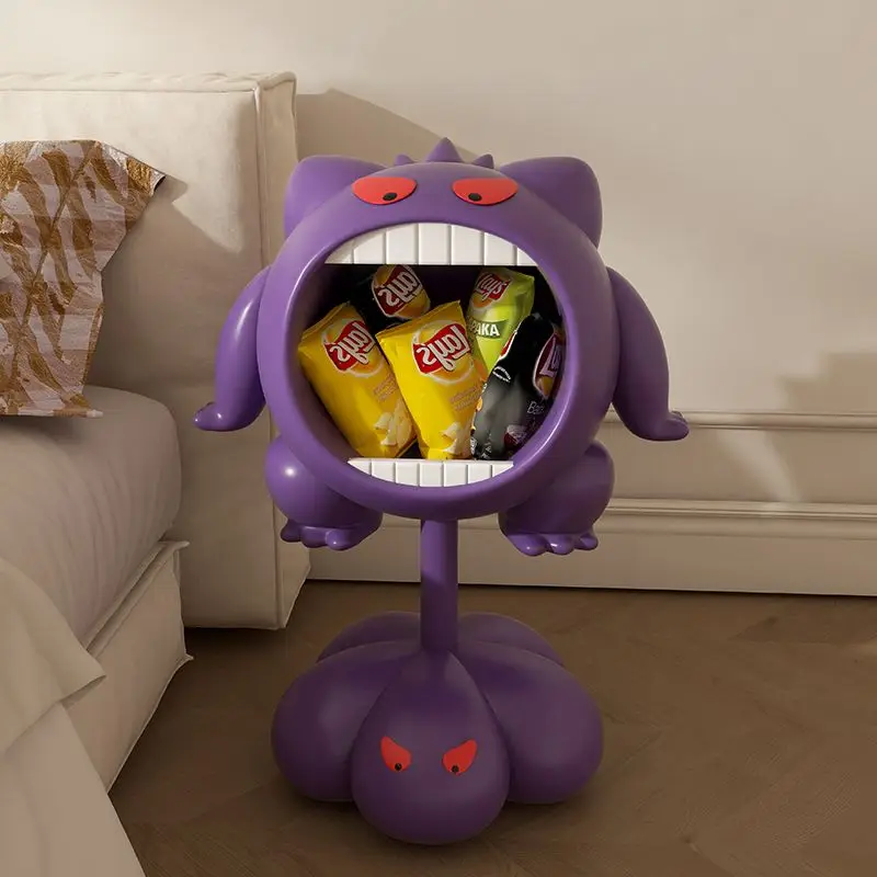 Cartoon Creative Snack Storage Rack, Purple Monster Floor Sculpture, Living Room and Bedroom Side Table Decoration, Home Gift