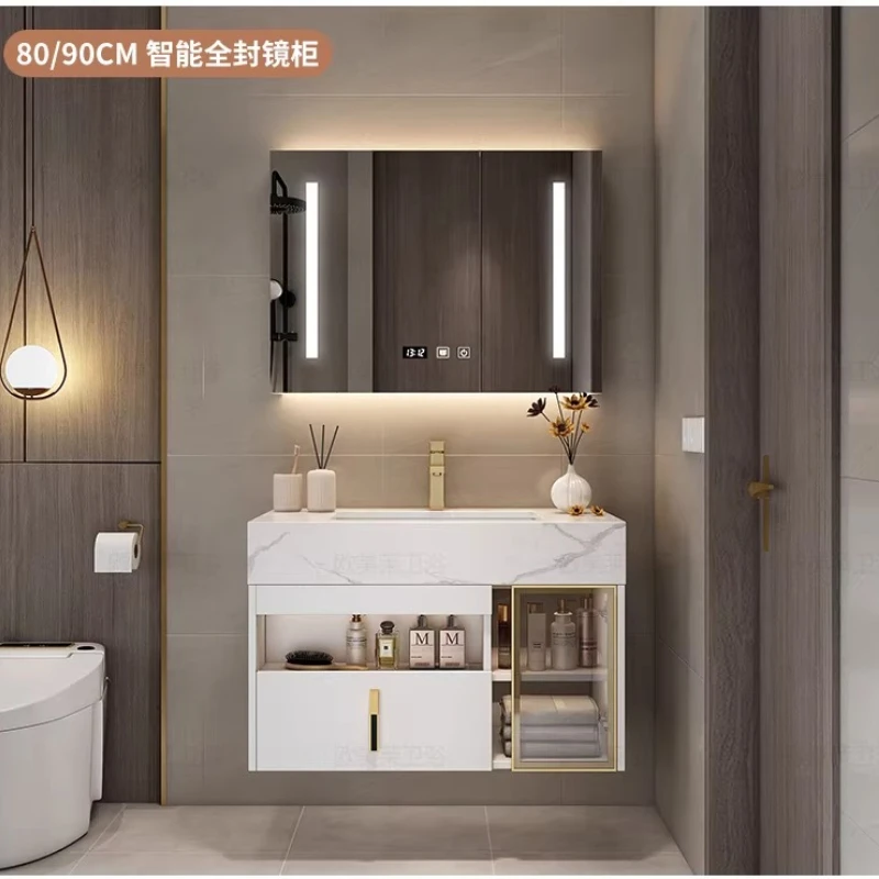 Light luxury simple modern rock slab integrated bathroom cabinet combination face wash hand toilet washbasin
