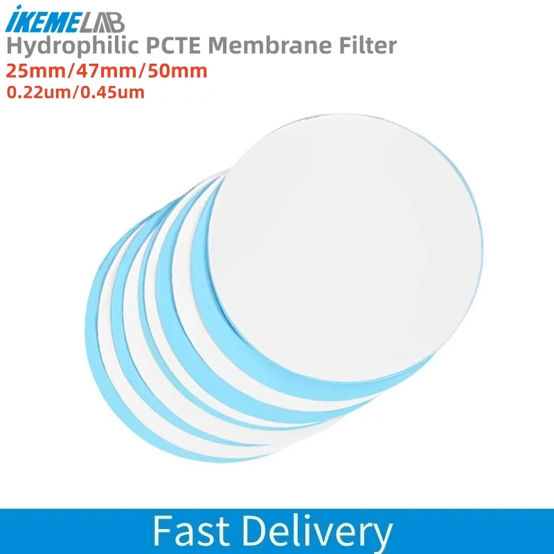IKEME 50pcs Hydrophilic PCTE Membrane Filter 25mm 47mm 50mm Cell Biology Blood Tests Polycarbonate Track Etched Filter Membrane
