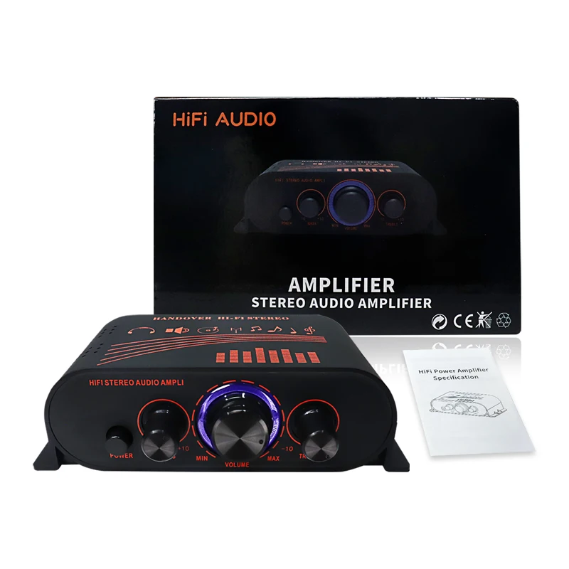 Amplificatore audio stereo HiFi Ingresso RCA Mini amplificatore DC12V a 2 canali 20W × 2 con controllo degli alti bassi per sistema di altoparlanti domestici per auto