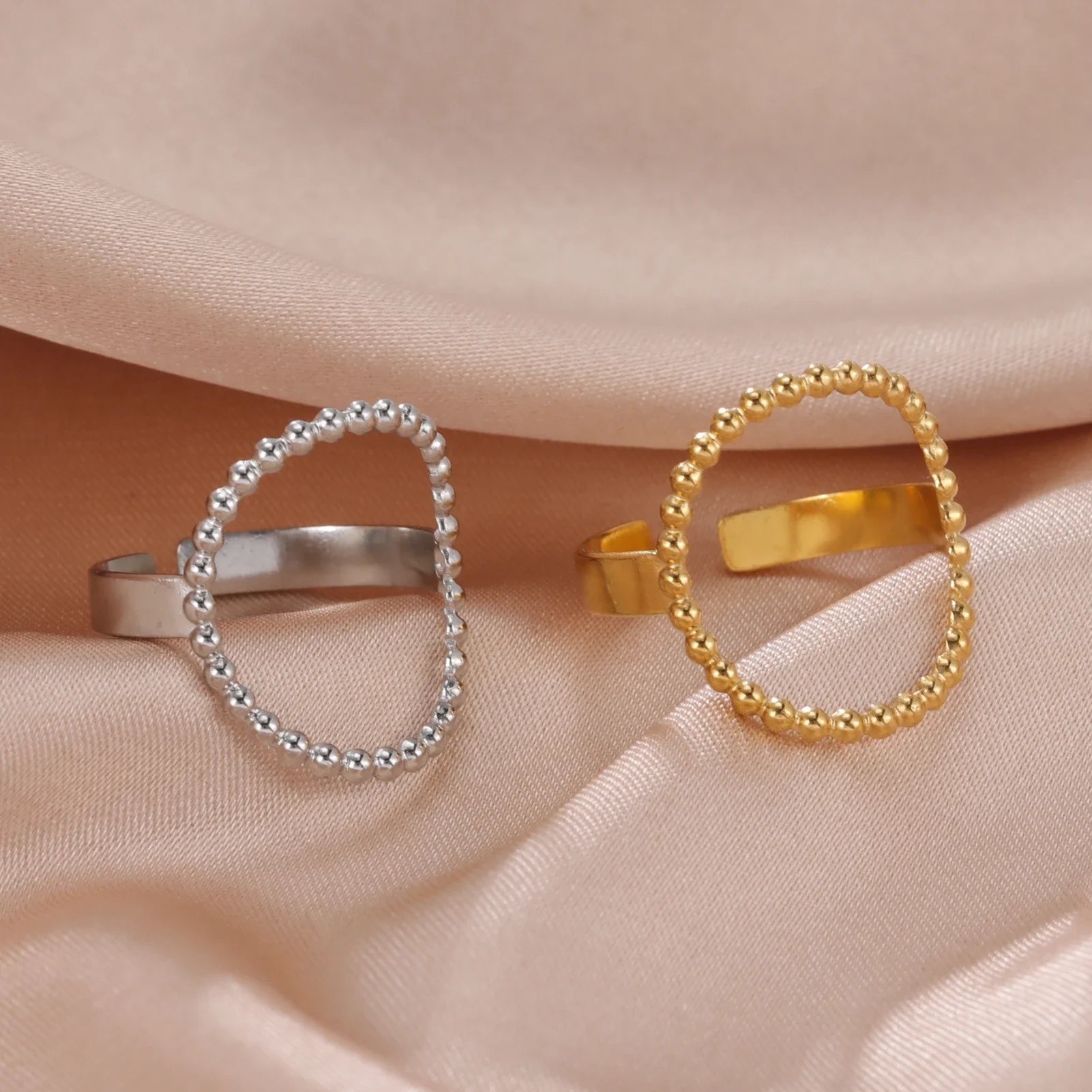 Edelstahl Offene Ringe für Frauen Geometrisches Herz Weizenähren Verstellbarer Fingerring Modeschmuck Geburtstagsgeschenk Großhandel – Detail 14