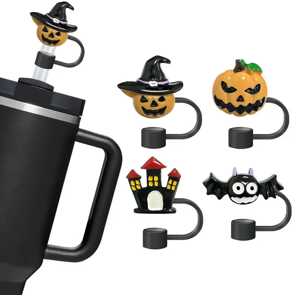 1Pcs Halloween Straw Cover Cap For Stanley Cup Reusable Detachable Silicone Straw Topper For 10mm Straw Dust-Proof Straw Tips