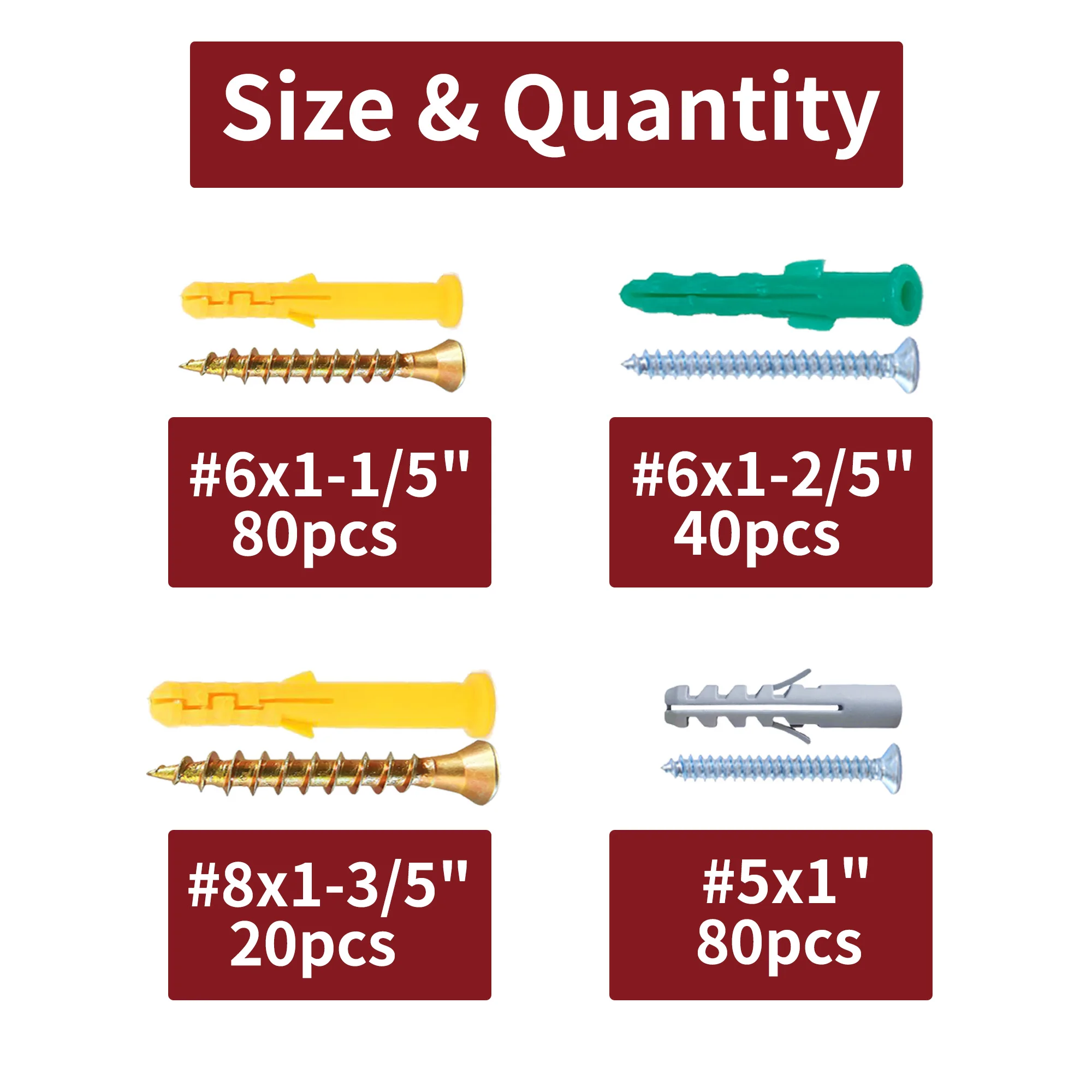 Kit assortimento di ancore e viti per cartongesso da 220 pezzi con strumenti di fissaggio per scatole organizer ​ # 8x1-3/5'' ​ # 8x1-3/5'' # Accessori 5x1''