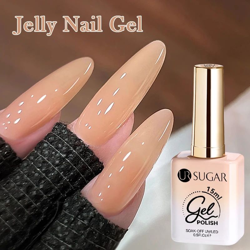 UR SUGAR 15ML 누드 핑크 컬러 네일 아트 아이스 투명 베어 컬러 네일 에나멜 2025 젤리 젤 네일 폴리쉬 세미 퍼머넌트 쏙 오프