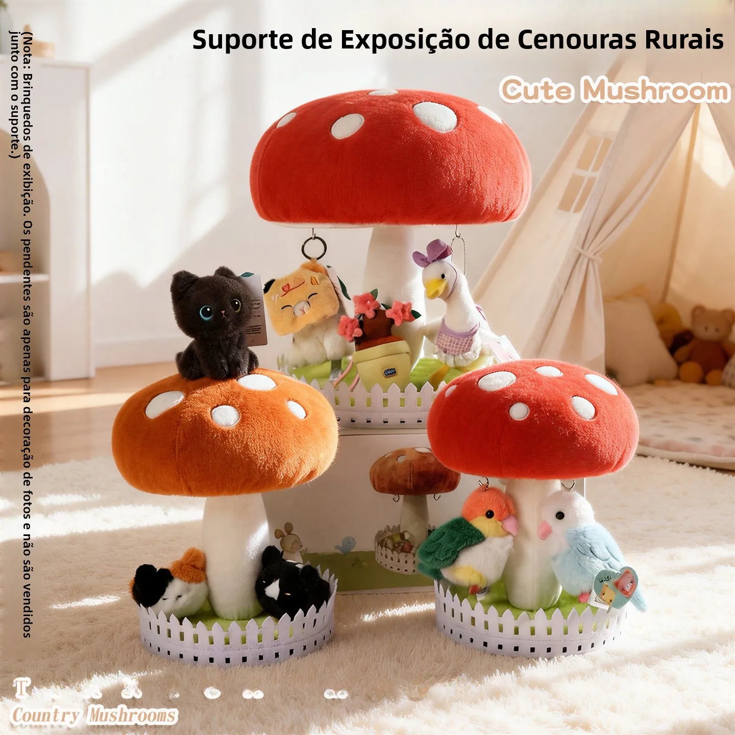 cute-plush-doll-storage-rack-display-stand-toy-accessories-girls-practical-gift-soft-stuffed-mushroom-doll-hanging-ornament