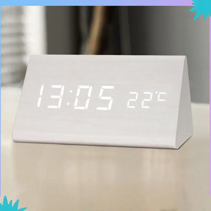 ABZW Digital Clock Wooden Sound Control LED Alarm Clock With Temperature USB Desktop Clocks Snooze