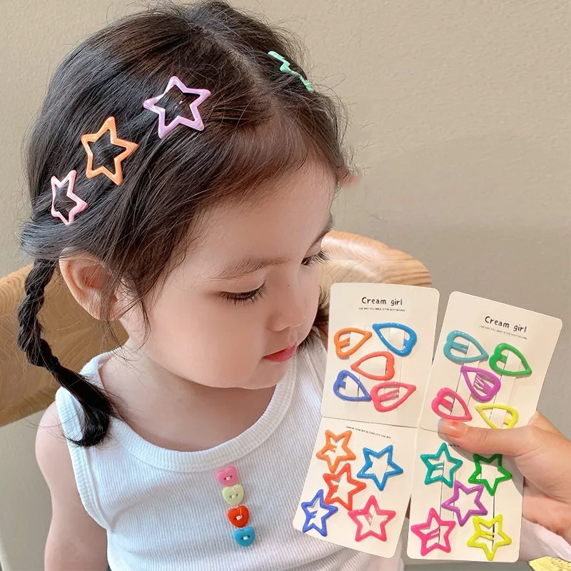 10PCS Candy Color Luminous Star Hair Clips For Kids Girls Headwear Metal Barrettes Cute Heart BB Clips Hairpins Hair Accessories